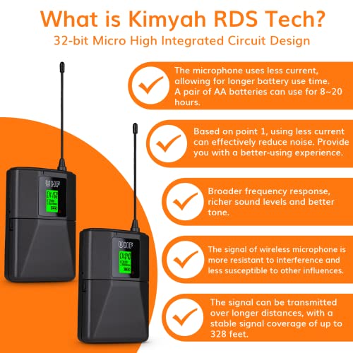 Kimyah Wireless Headset Microphone System, Dual Uhf 200 Channel Bodypack Microphone, 328Ft Coverage Wireless Microphones Systems, 2 Lavalier & Headset Microphones, Cordless Mic #TOP2