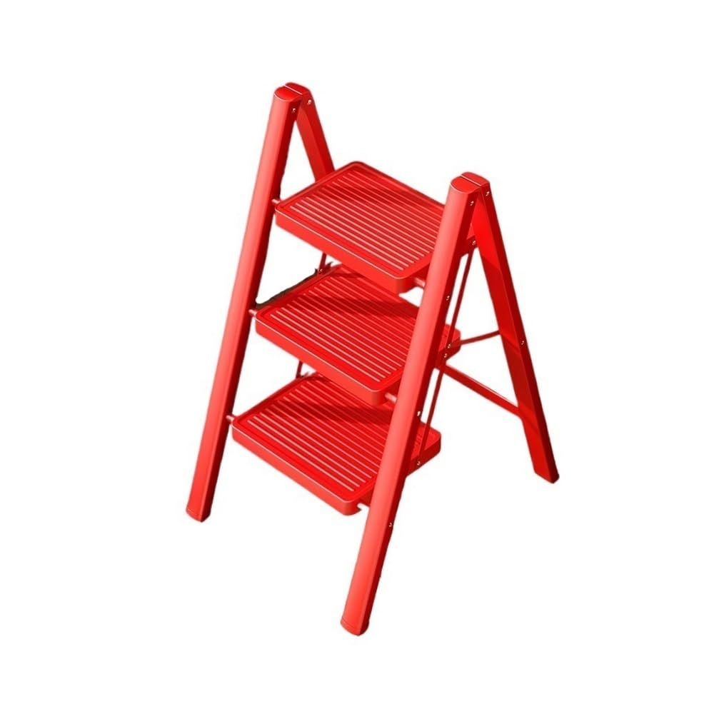 step ladder Red 3-step Ladder Lightweight Folding Carbon Steel Step Stool Anti Slip Wide for Decoration, Electrician, Household garage step ladder