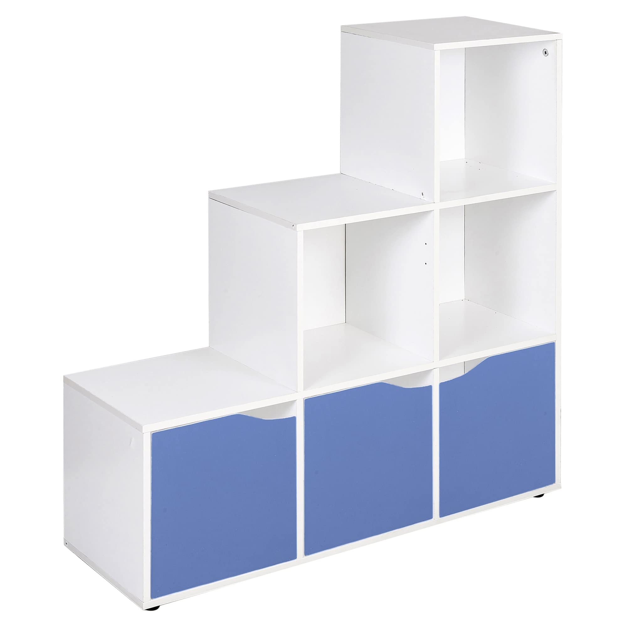 URBNLIVING 6 Cube Step Storage Shelf Shelving Unit Doors Wood Home Office Organiser Display (White)
