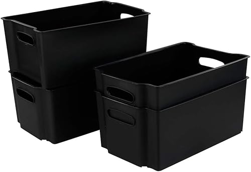 Paquete de 4 cestas de almacenamiento de plástico apilables color negro