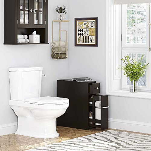 Spirich-Home-Slim-Bathroom-Storage-Cabinet-Free-Standing-Toilet-Paper-Holder-Bathroom-Cabinet-Slide-Out-Drawer-Espresso Spirich Home Slim Bathroom Storage Cabinet Free Standing Toilet Paper Holder Bathroom Cabinet Slide Out Drawer Espresso