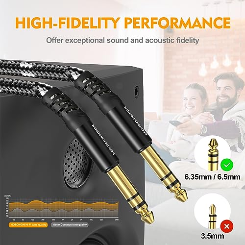 HOSONGIN 1/4 Inch TRS Instrument Cable 2-Pack 10ft, Straight-to-Straight 6.35mm TRS Stereo Audio Cord for Electric Guitar, Bass, Keyboard, Mixer, Amplifier, Speaker, Black/White Braided Tweed