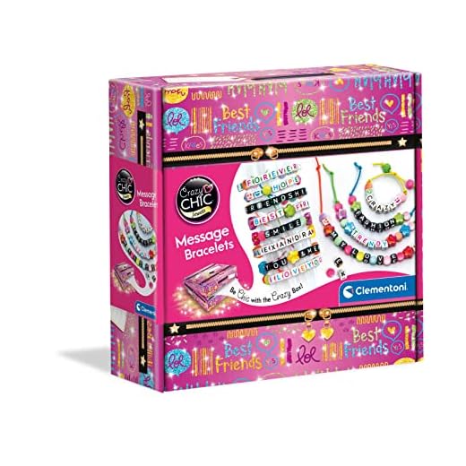 Clementoni Crazy Chic - Message Bracelets, Kit Gioielli Creativi per Bambini 7+ Anni, Braccialetti e Collane Personalizzabili con Lettere e Perline Colorate, Idea Regalo per Bambine, 18634