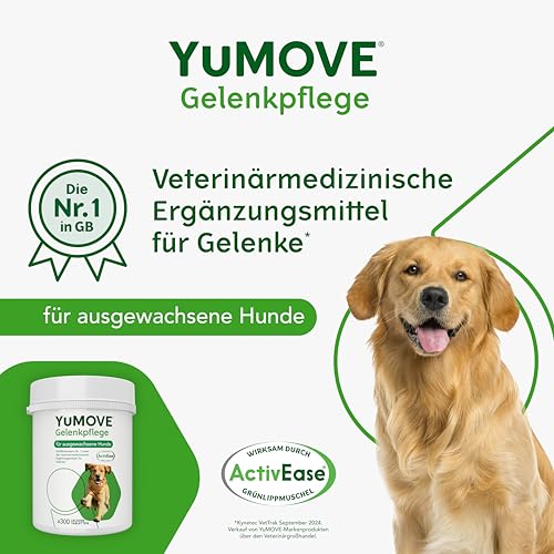 YuMOVE Gelenktabletten Hund 5–8 Jahre - 300 Tabletten - 150mg Jede Tablette Patent Angemeldet ActivEase Grünlippmuschel Hund - Testsieger für Bewegungsunterstützung mit Glucosamin und Chondroitin