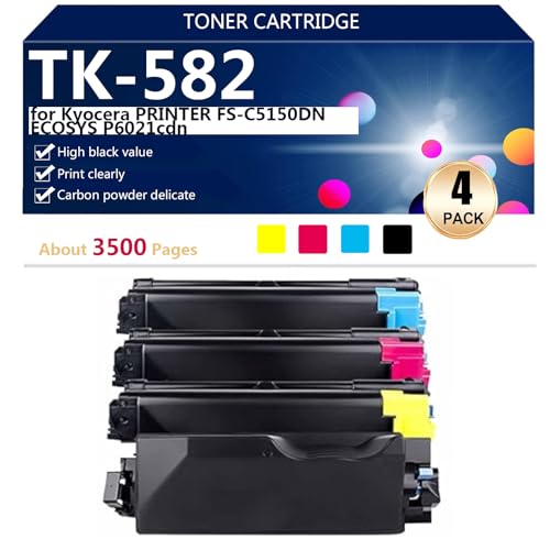 Compatible TK-582 Toner Cartridge High Yield Replacement for Kyocera PRINTER FS-C5150DN ECOSYS P6021cdn Printers, 3500 Black Pages 2800 Color Pages,BCMY-1 set