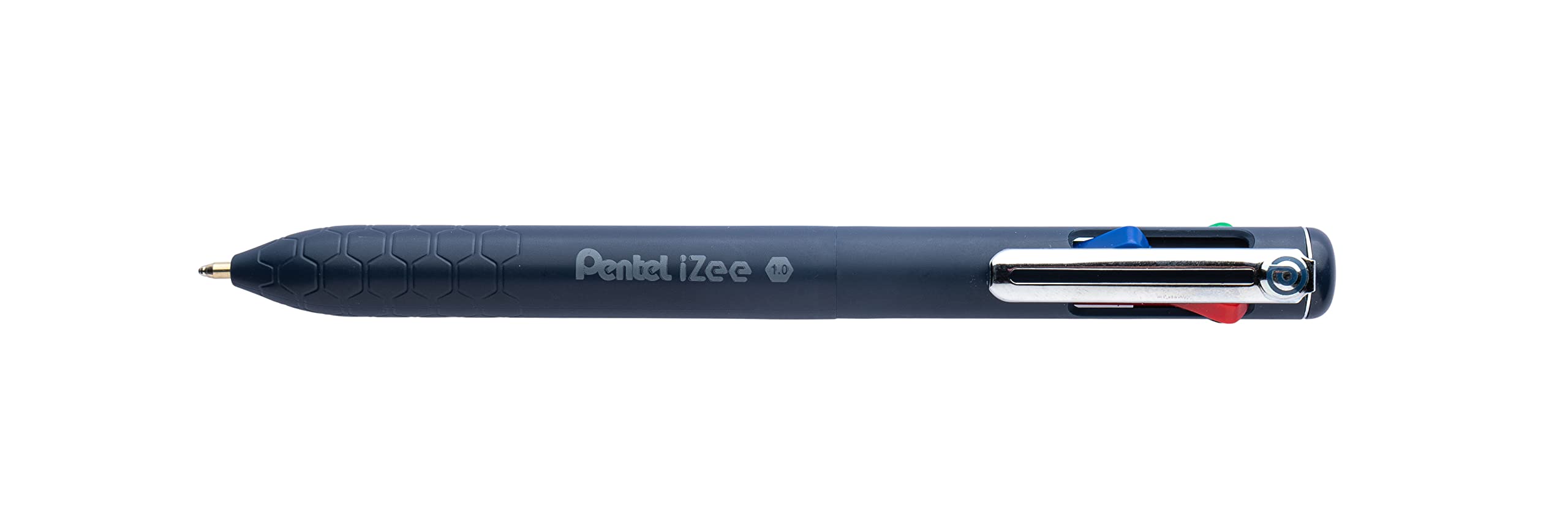 Pentel BXC470-DC 4-kolorowy długopis iZee, wybór kolorów (czarny/czerwony/niebieski/zielony) za pomocą bocznych klamek w kolorze tuszu, grubość kreski 0,5 mm, do wielokrotnego napełniania, 12 sztuk