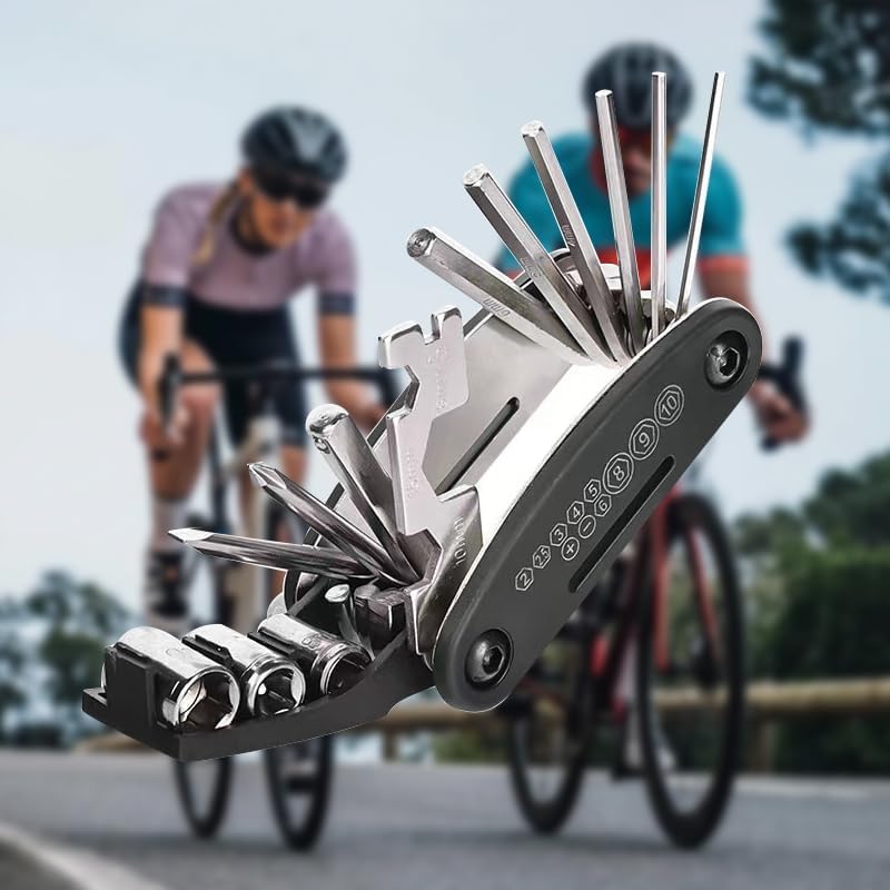 Multiherramienta para bicicleta 16 en 1, kit de herramientas de reparación de bicicletas con llaves hexagonales, destornilladores, llaves de zócalo,