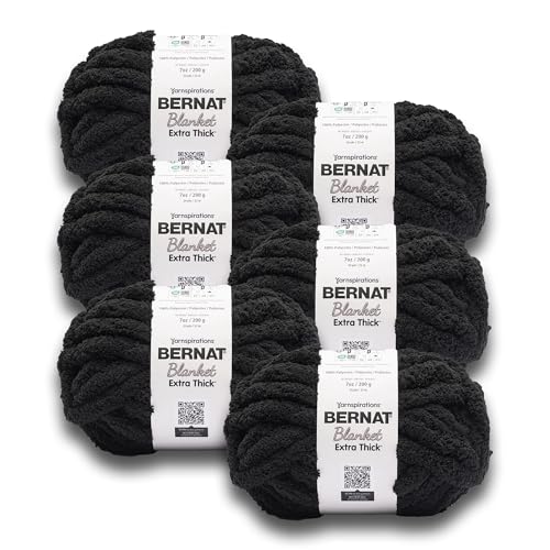 Image of Bernat Extra Thick Chunky Yarn for Crocheting Soft, Coal, 6-Pack