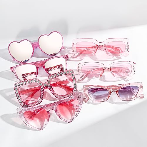 10 Pack Pink/Hotpink/Red Sunglasses for Women Set, Trendy Retro Party Sunglasses Costume Accsessory3