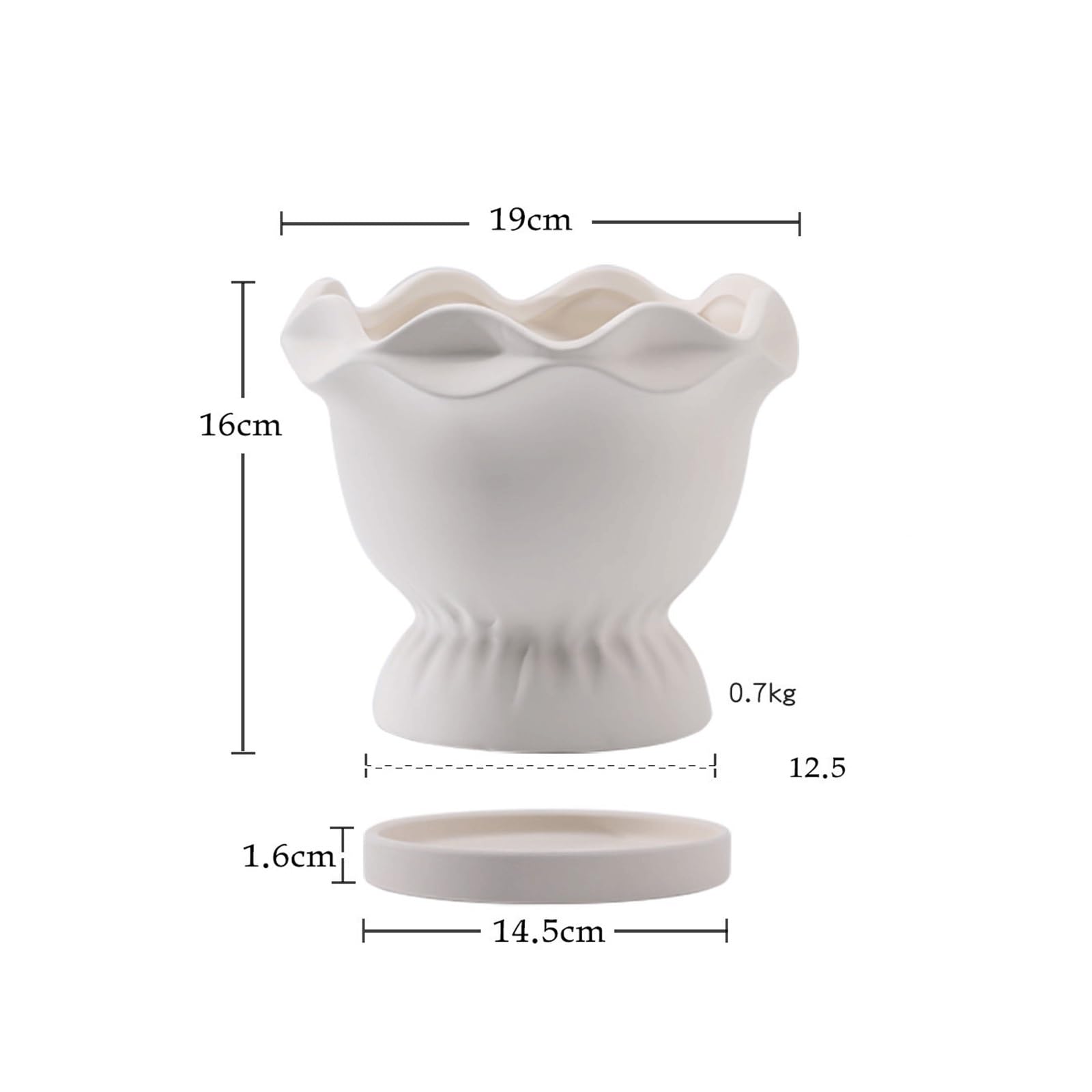 Doniczka ogrodnicza Trofeum z reliefową kwiatową obwódką, zwykła ceramiczna doniczka, biała porcelana(Duży)