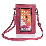 Women Crossbody Bag Cell Phone Purse Pouch With Touch Screen Window for Samsung Galaxy Note20 / Note20 Ultra / A11 / A71 / Cat S62 Pro / S52 / Moto E7 Plus / G9 Plus / G9 Play/One Fusion (Pink)