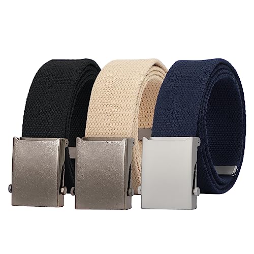JASGOOD Canvas Web Belt for Men Adjustable Cloth Fabric Military Belt with Metal Buckle, C-Black+Beige+Blue