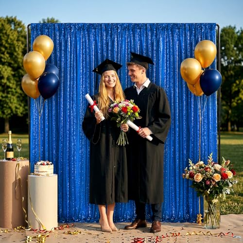 Image of 4th of July Party Decorations,1 Panel 5FTx8FT Navy Blue Sequin Backdrop Curtains, Glitter Party Decorations Background Drapes for Birthday Party Graduation Photo Booth Decor