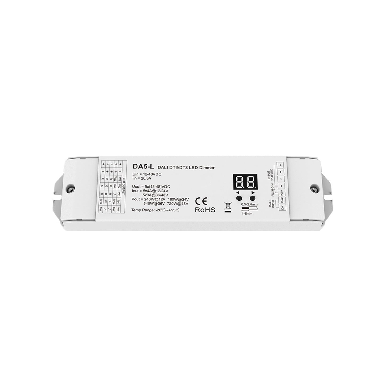 5-Kanal-DALI-LED-Dimmer mit Konstantspannung (DC 12 V, 24, 36, 48 V) Digitalanzeige und Druckknopfschalter(DA5-L Only)