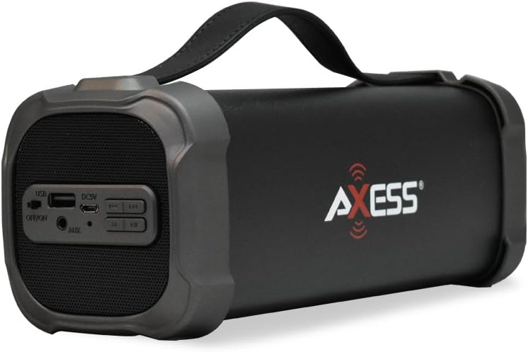 Bluetooth Speaker with USB, Built-In 3.5mm Line-In Jack Rechargeable Battery and Subwoofer Black. Axess SPBT1073 Portable Indoor/Outdoor Bluetooth Speaker