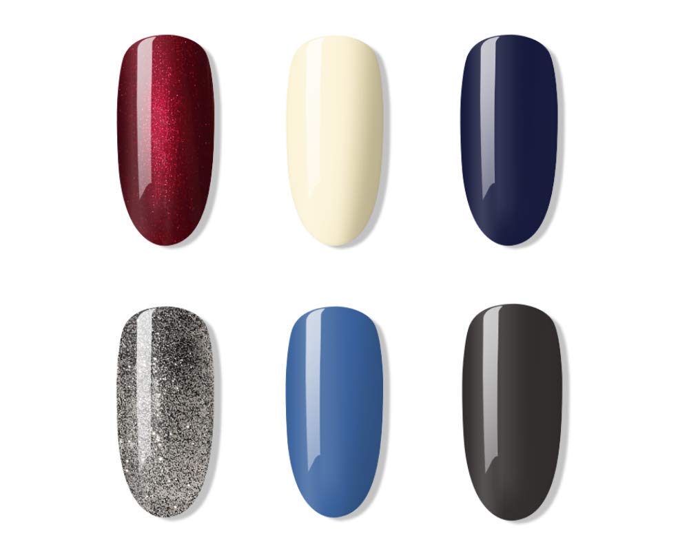Bluesky Lot de 6 vernis à ongles gel AW2020 Lady Snow Automne et Hiver 2020-10 ml - Rouge, crème, gris, bleu, bleu marine, argent, paillettes (nécessite un durcissement sous lampe UV/LED)