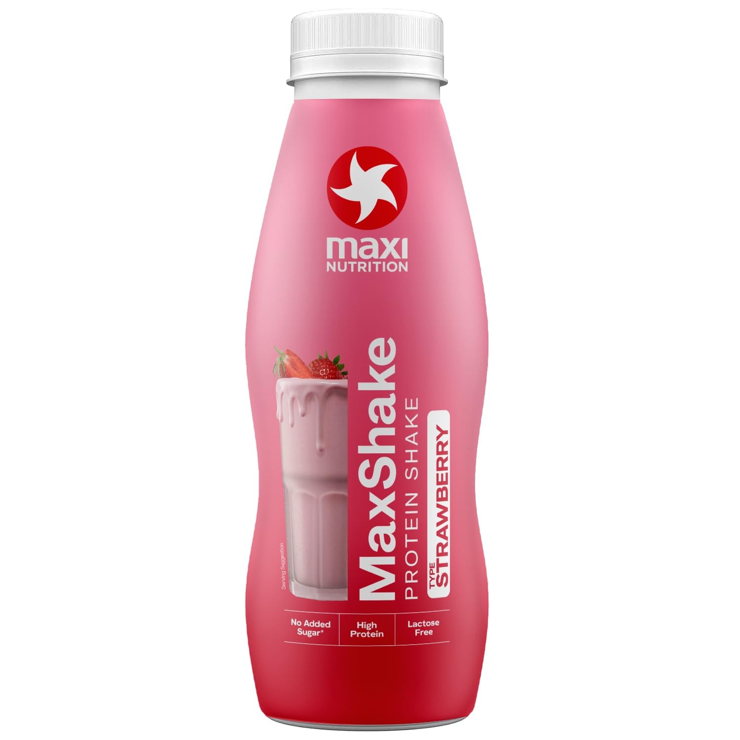 MaxShake Protein Milkshake Strawberry, 12 x 330 ml, Creamy Protein Shake for Travel, 25 g Protein, Low Fat and Low Carb, Lactose-Free, No Artificial Flavours