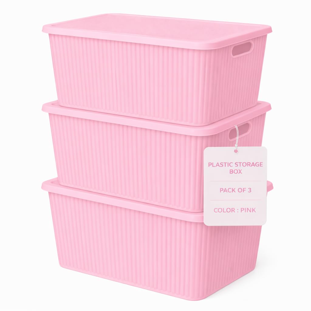 Zuku Plastic Storage Box with Lid – Large Stackable Organizer Storage Box for Clothes, Toys, Kitchen – Big Size Plastic Storage Container Basket for Home, Office, Bathroom