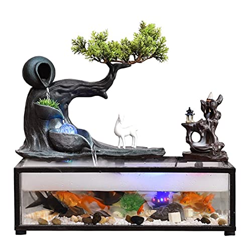 Hong Yi Fei-Shop Fuente de Interior Creative Water Fountain Decoration Cerámica Vintage Hierro Forjado Tabletop Fuente Interior Pequeño Acuario Casa Oficina Decoración Fuente Interior
