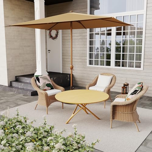 Image of Abba Patio 6.5FT Outdoor Patio Umbrella Outdoor Table Umbrella with Crank Market Umbrella 6 Sturdy Ribs UV Protection Waterproof and Push Button Tilt for Garden Deck Backyard Pool,Tan