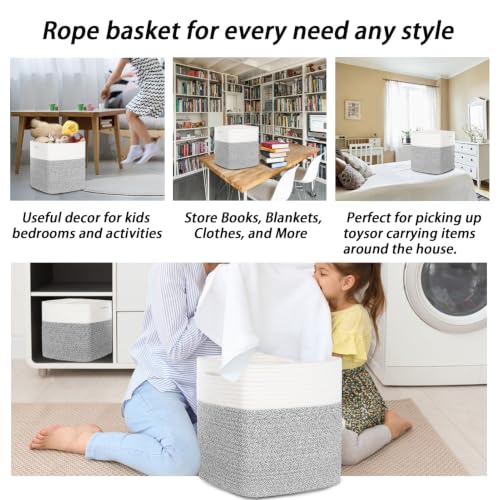 Image of COMFY-HOMI 3PACK Cotton Rope Square Basket with Handles for Shelves|Dog Toy Bin and Storage|Baby Gift|Shoe Organizer|New 11 inch x 11 inch x 11 inch for Living Room