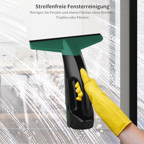 EAVE Fenstersauger Set, Akku Fenstersauger mit 45 Minuten Akkulaufzeit, Fensterreiniger Elektrisch mit 28cm Saugdüse & 200ml Wassertank, Geeignet für Fenster, Fliesen und Spiegel (grün)