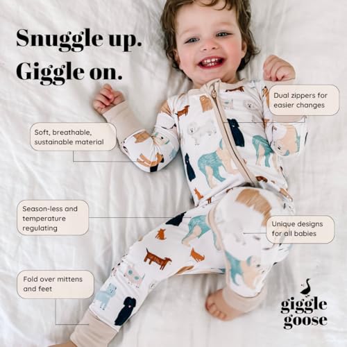 Giggle Goose 2-Way Zipper Baby Pajamas - Convertible Infant Footless Pajamas w/Mitten Cuffs - Toddler Dual Zipper Sleepers3