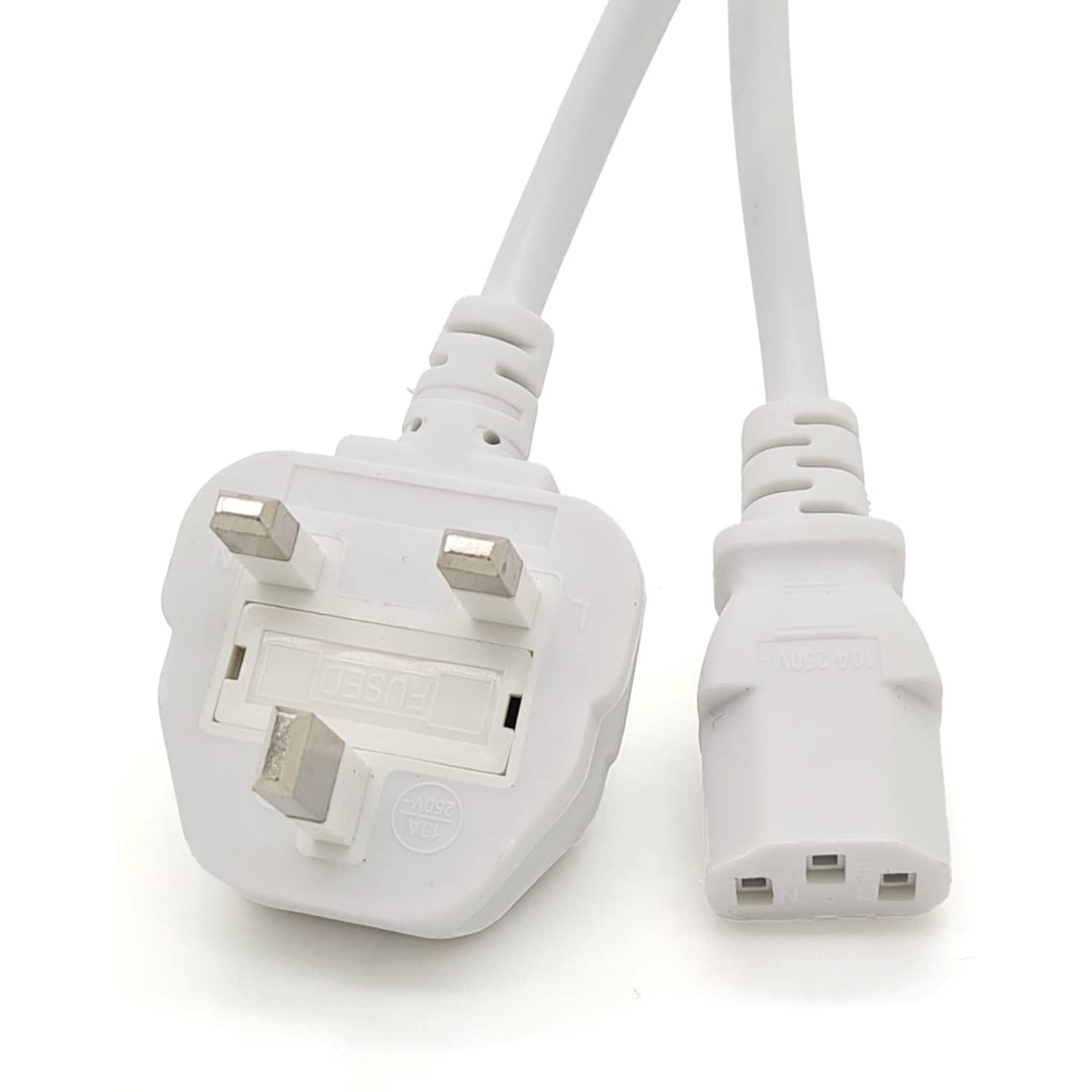 TRD UK White Kettle Lead Power Cable 2M, 3M & 5M 3 pin mains White Power Lead/Power Cord for TV, pc, monitor, plug, cord, printers (1M) (5M)