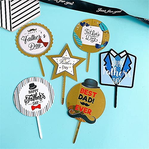 Gemseek 6 Pcs Happy Father's Day Cake Toppers, 3.5" Wide Cupcake Picks Set For Father's Day Party Favors Cake Decoration #TOP1
