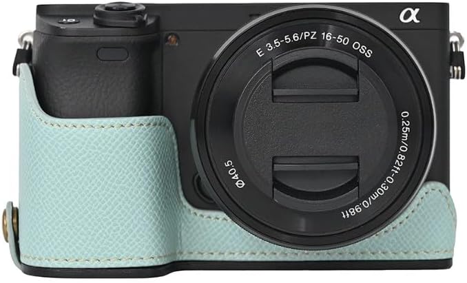 Etui na aparat jasnoniebieskie skóra PU antypoślizgowa ochronna osłona pół korpusu obudowa bazowa do aparatu Sony Alpha A6400, NIEBIESKI, Obudowa bazowa do połowy ciała