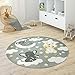 Paco Home Tappeto Bambini Rotondo Cameretta Femmine Maschi Stella Luna Elefante Arcobaleno, Dimensione:Ø 80 cm Tondo, Colore:Grigio