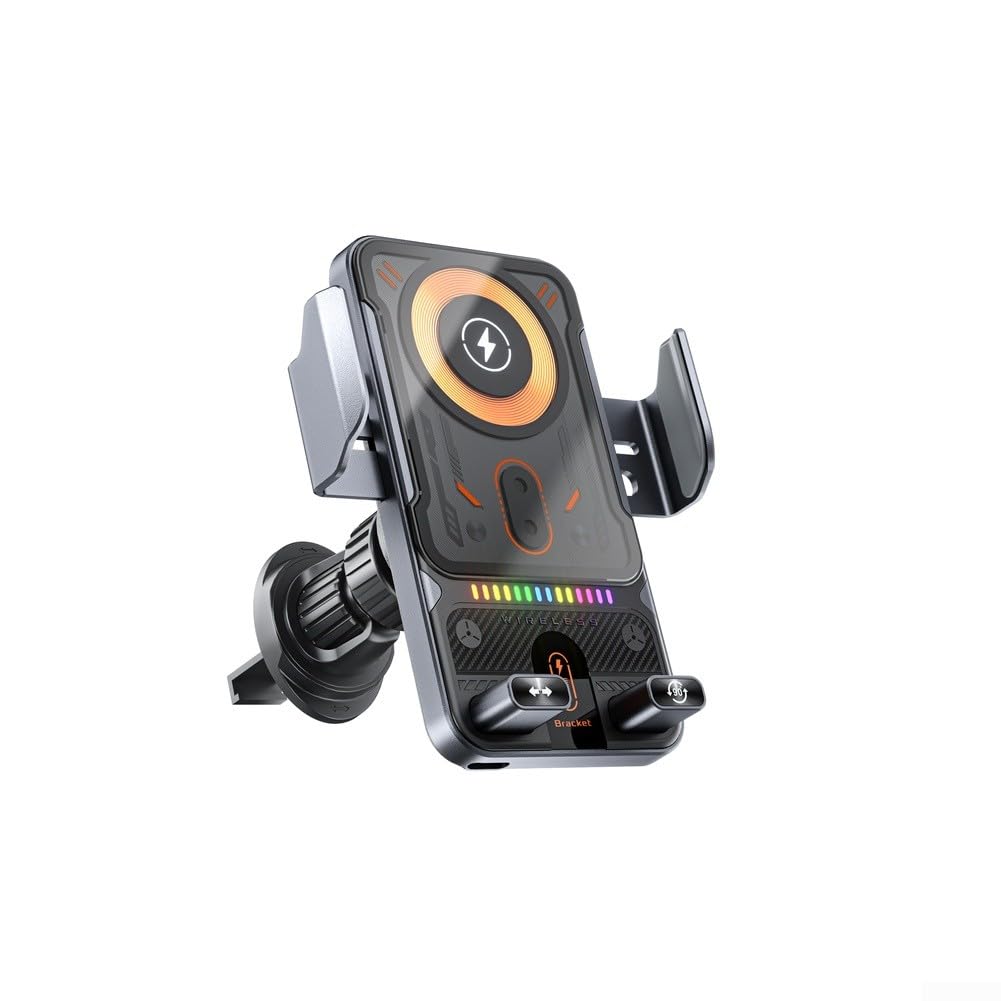 Niceminiwall - Chargeur de voiture sans fil 15W et support de téléphone pour usage en voiture, design à serrage automatique avec un bouton pour ouvrir et fermer, prend en charge la charge rapide (Noir