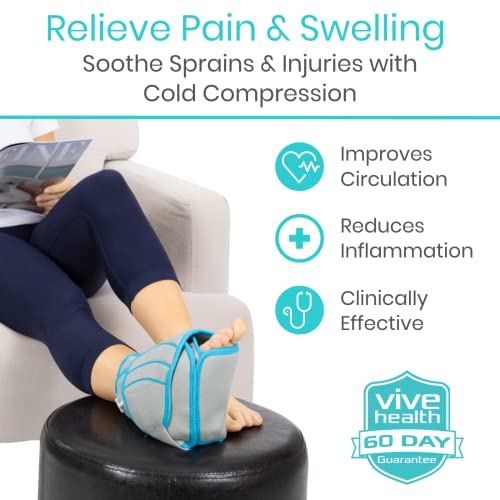 Vive Compression Ankle Ice Pack Wrap For Foot Pain Relief - Soft Cold Brace For Recovering Injuries - Support For Swelling, Sprains, & Fractures - Filled With Reusable Gel, Fits Small & Large Feet #TOP1