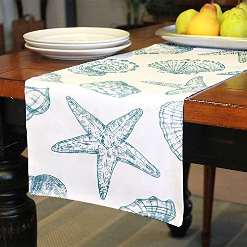 Beach Theme Table Table Runner Decorative, Blue Starfish Table Runner Decorations For Dinning Room Kitchen Dresser Decor For Party Holiday, Housewarming Gifts For Women Couple New Home, 13X72 Inches #TOP2