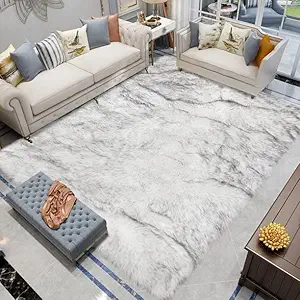 Latepis Large Rug for Living Room Rugs 6.7x10 White with Grey Tips Faux Sheep Skin Fur Rug for Bedroom Fluffy Furry Rugs Home Décor, Rectangle