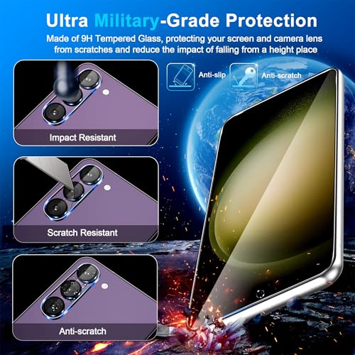 Image of firtstnow 3 Pack for Samsung Galaxy S23 FE Screen Protector Tempered Glass + 3 Pack Camera Lens Protector, Military Grade Shatterproof, 9H Hardness, Fingerprint Unlock, Case Friendly 6.4 Inch