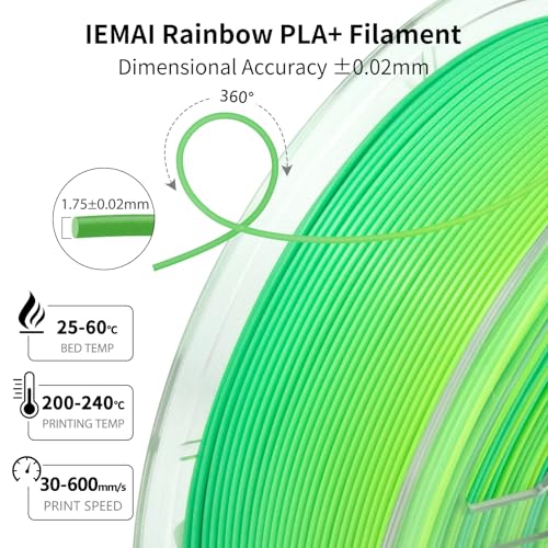 Image of IEMAI Rainbow PLA Filament 1.75mm 1kg, High-Speed 3D Printer Filament Up to 600mm /s Printing, Toughness & Neatly Wound, Fast Color Changing for DIY, Artistic & Home Decor