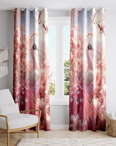 Image of Ultimate Trends Digital Printed |Peacock Prints| Light Filtering Curtains for Windows & Doors | Multiple Styles & Colors | Set of 2 | 6 FEET
