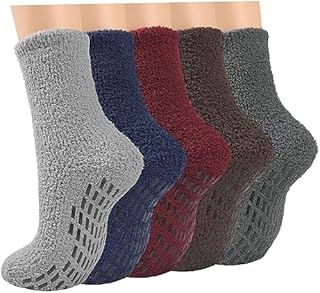 ILovDaisy Mens Bed Fluffy Slipper Socks, 5 Pairs Winter Warm Thermal Socks for Men, Cosy Fuzzy Fleece Thick Non Slip Socks with Grippers for Home Floor Sleeping