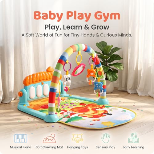 Image of Uonibaby by StarAndDaisy Baby Play Gym Mat with Piano, Kick & Play Activity Gym for Babies, Infants & Toddlers, Hanging Rattle Toys & Fitness Rack