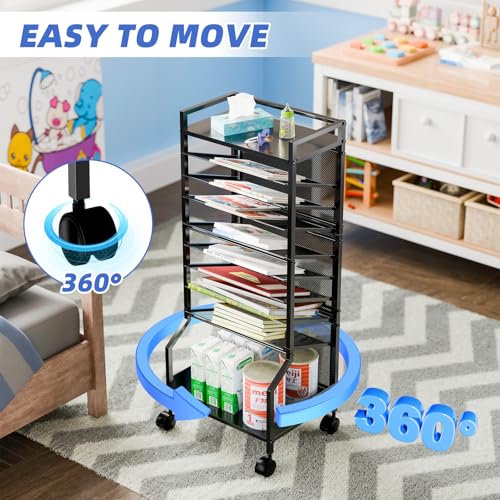 image for Simple Trending 10 Tier Rolling File Cart, Desk File Organizer with Wh