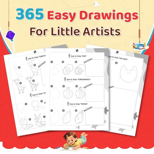 Image of How to Draw Everything You See: 365 Drawing Book For Kids 4+ Years Old | Easy Step By Step Guide For Tracing & Coloring | Fun Themes-Animals, Fruits, Vegetables, Toys | Thoughtful Gift For Children