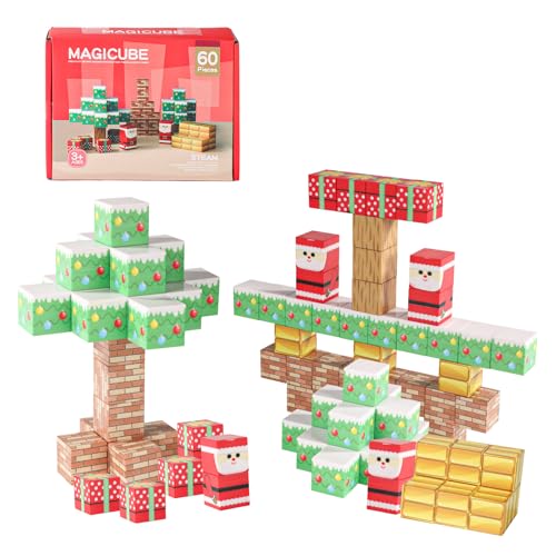 60 Christmas Piezas de Bloques Magnéticos de Minecraft, Bloques Magnéticos My World Bloques de Construcción de Fichas Magnéticas Juguetes para Niños Pequeños Adolescentes y Adultos