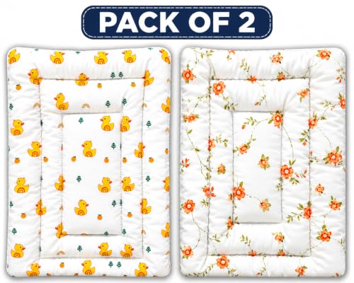 Image of kidcorner Premium Baby Mattress Combo (Pack of 2) - Ultra Soft Cloth Printed Godadi (Duck & Flower Design) | 20 x 30 Inch | Foldable & Skin Friendly Baby Godari