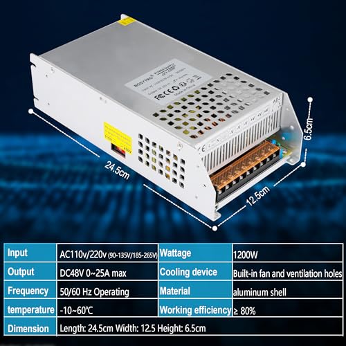 BOSYTRO 48V 25A 1200W Switching Power Supply Adapter PSU AC 110V/220V-DC Transformer for Medical Equipment, DC Motor, Computer Project of Industrial Power Supplies by BOSYTRO - Image 2