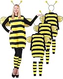 Ramede 4 Set Halloween Bee Costume Set Cute Bee Outfit with Wings, Fuzzy Leg Warmers and Head Piece for Women Halloween Groups Costume Family Costume