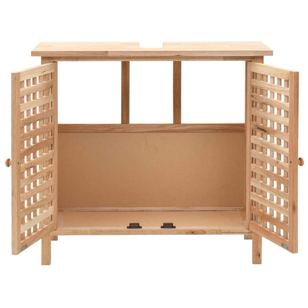 Szafka na umywalkę z litego orzecha włoskiego i sklejki, 66x29x61 cm, szafka do przechowywania łazienki z dwoma drzwiami z siatki, elegancki i przewiewny design, łatwy w montażu