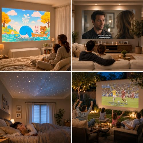 Image of 【Officially-Licensed APP & Native 1080P】Thinnest 1.81 inch Smart Mini Projector with WiFi and Bluetooth, Auto Focus & Keystone Portable Outdoor Projector, VOPLLS 4K Home Movie Projector