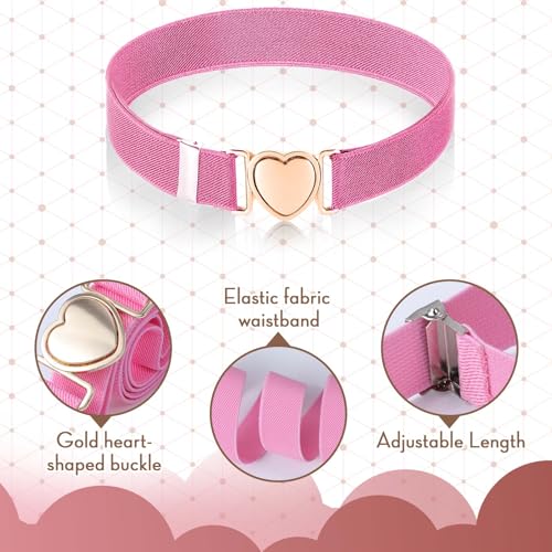 2Pcs Girls Belt, Elastic Adjustable Stretch Pink and White Waist Belts with Heart Buckle for Kids Teen Girls Women Pants Jeans Dress3