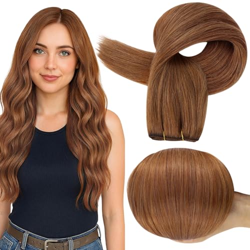 Image of Full Shine 24 Inch Weft Hair Extensions 105G Copper Hand Tied Remy Hair | Hand Tied Sew In Weft, Copper Shade, Remy Human Hair, Add Length And Volume, Straight Texture, Daily Styling